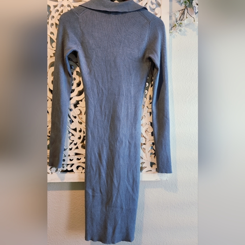 House Of Harlow 1960 Revolve Blue Collared Ribbed Knit Button Down Dress Small - Picture 13 of 15